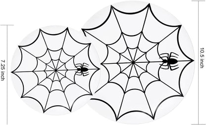 WDF 60Pieces Halloween Plates Disposable Plastic - White and Black with Cobwebs plates Dinnerware include 30PCS 10.25inch and 30PCS 7.5inch Plates for Halloween