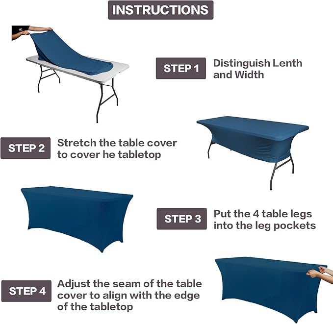 IVAPUPU 2 Pack 6FT Table Cloth for Rectangular Fitted Events Stretch Jean Color - Image 4