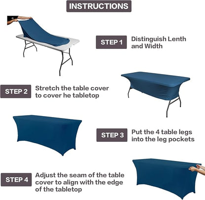IVAPUPU 2 Pack 6FT Table Cloth for Rectangular Fitted Events Stretch Jean Color - Image 4