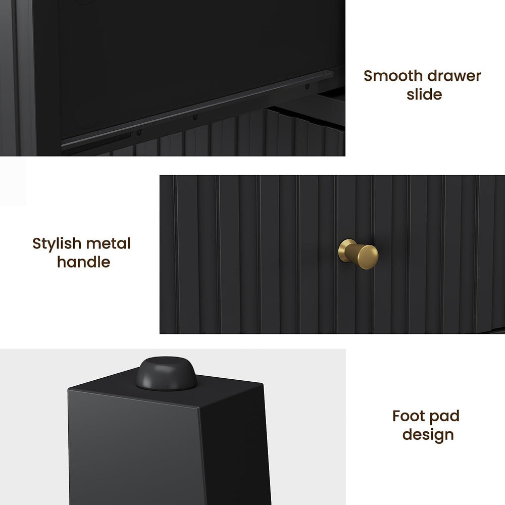 RoyalCraft Black Fluted Nightstand Set of 2, Colorful Nightstand with 2 Drawe...