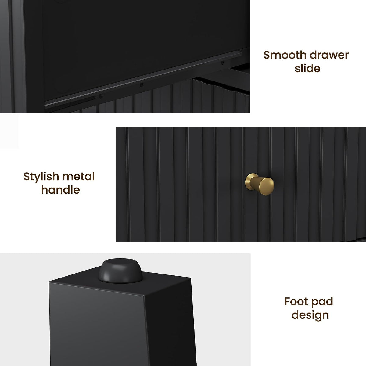 royalcraft black fluted nightstand with 2 drawers, colorful on a desk or shelf