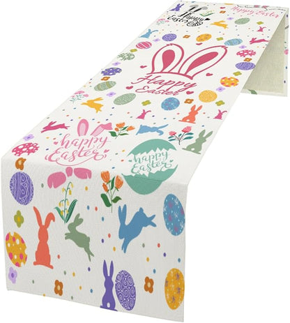 Happy Easter Table Runner, Easter Rabbits Linen Farmhouse Table Runners - Image 6