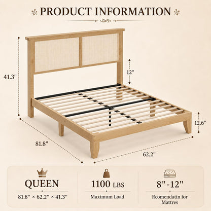 gaomon queen size wood bed frame with led shown in use