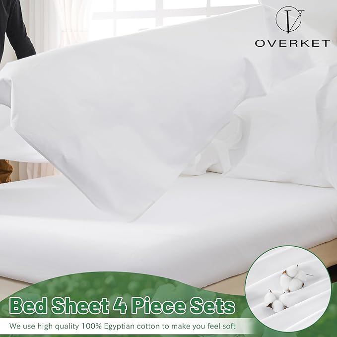 100% Egyptian Cotton Sheets Cal King Sheet Set 4PCS 1000 Thread Count Sateen - Image 3