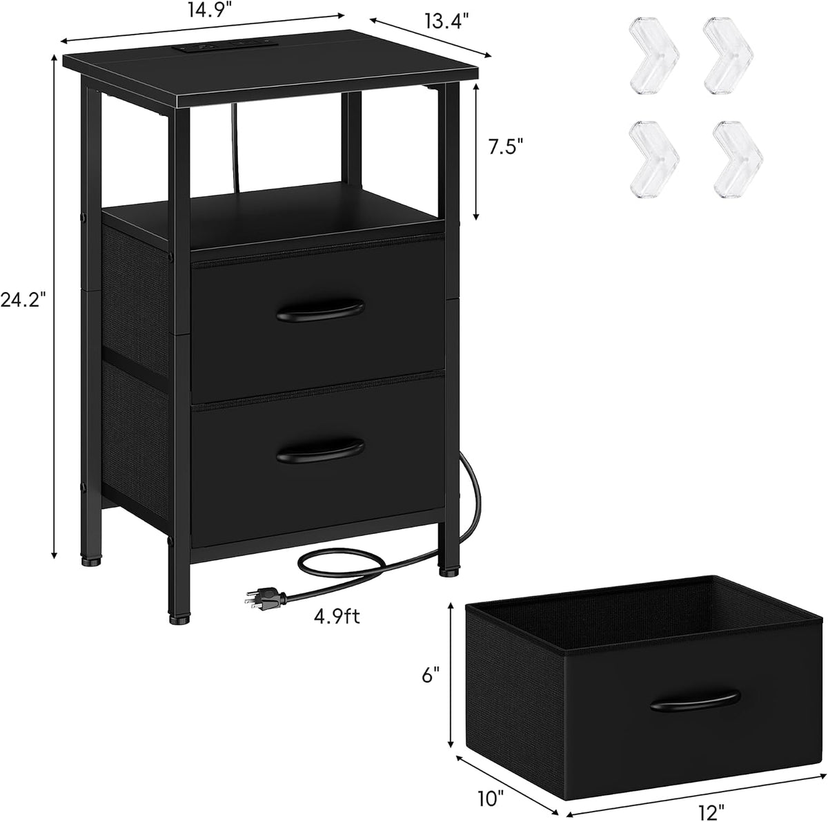 vagusicc nightstands set of 2, bedside tables with, close-up detail