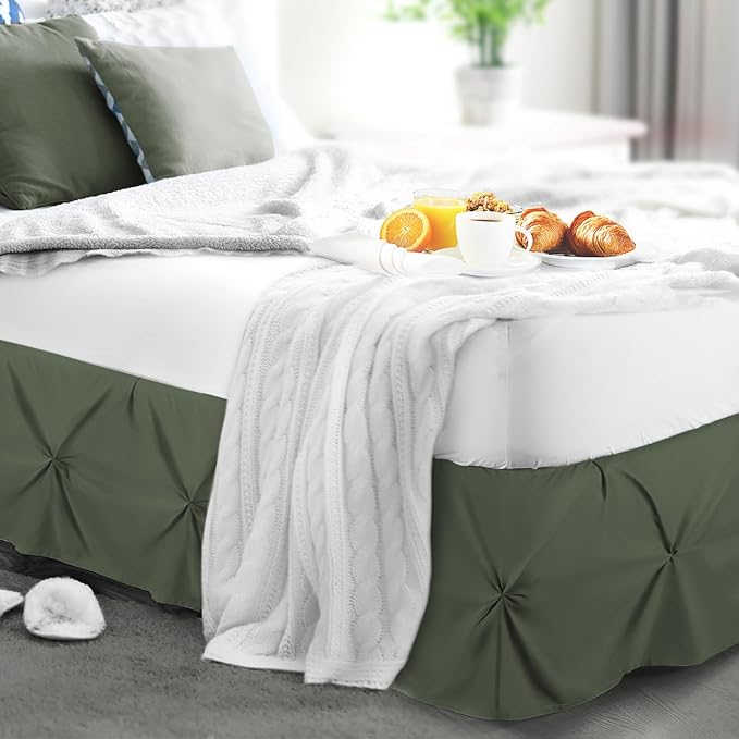 Nestl Olive Green Bed Skirt Full Size, Pinch Pleat Full Bed Skirt, Olive Green - Image 8