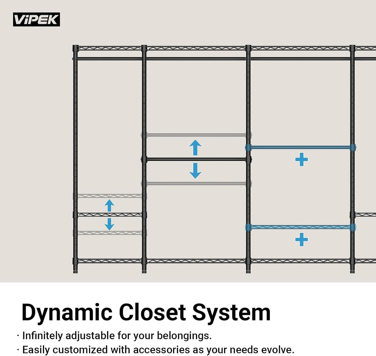 vipek v5 heavy duty clothes rack, freestanding modular, front angle view