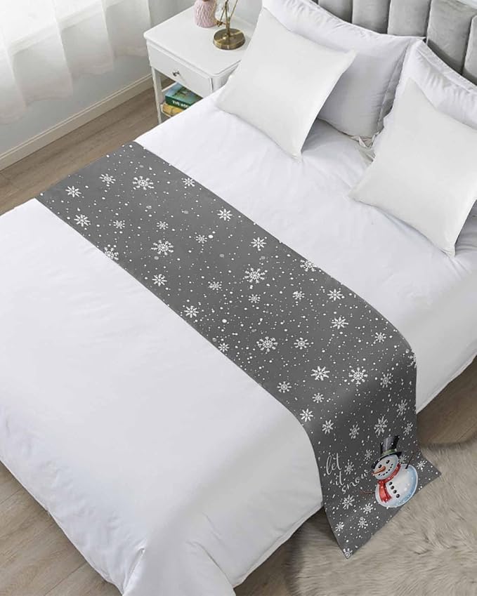 Christmas Snowman Winter Snowflakes Bed Runners by ZFUNCING