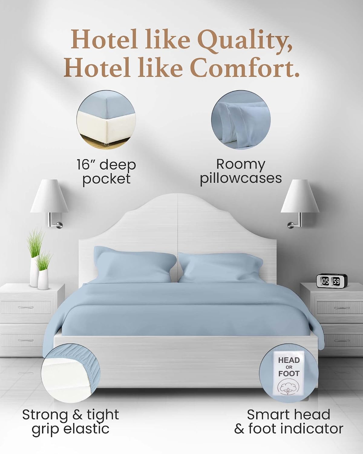 100% egyptian cotton split king sheets sets for, side view