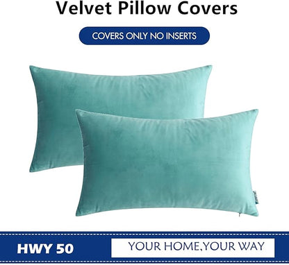 HWY 50 Teal Blue Velvet Rectangular Throw Pillow Covers 12x20 Inch - Image 6