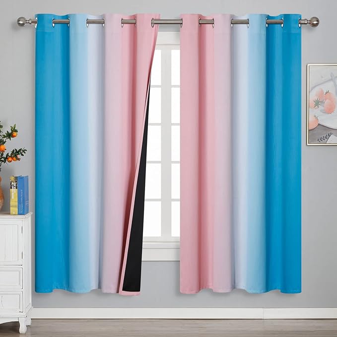 Estelar Textiler Ombre Pink and Blue Blackout Curtains 72 Inch Length 2 Panels by ESTELARTEXTILER