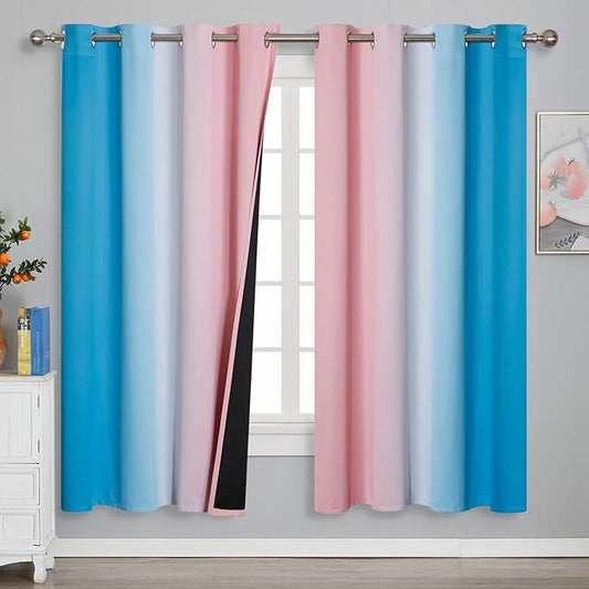 Estelar Textiler Ombre Pink and Blue Blackout Curtains 72 Inch Length 2 Panels by ESTELARTEXTILER
