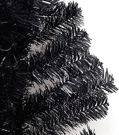 Juegoal Lighted Artificial Halloween Black Christmas Tree, 4FT Black Tinsel Pine Tree with 70 LED Purple Lights, 8 Modes & Timer for Home Party Decorations