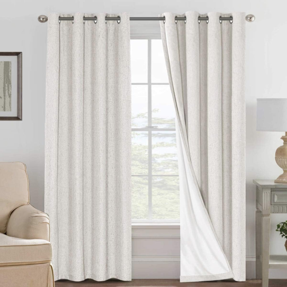 H.VERSAILTEX 100% Blackout Linen Curtains 84" L 2 Panels Ivory