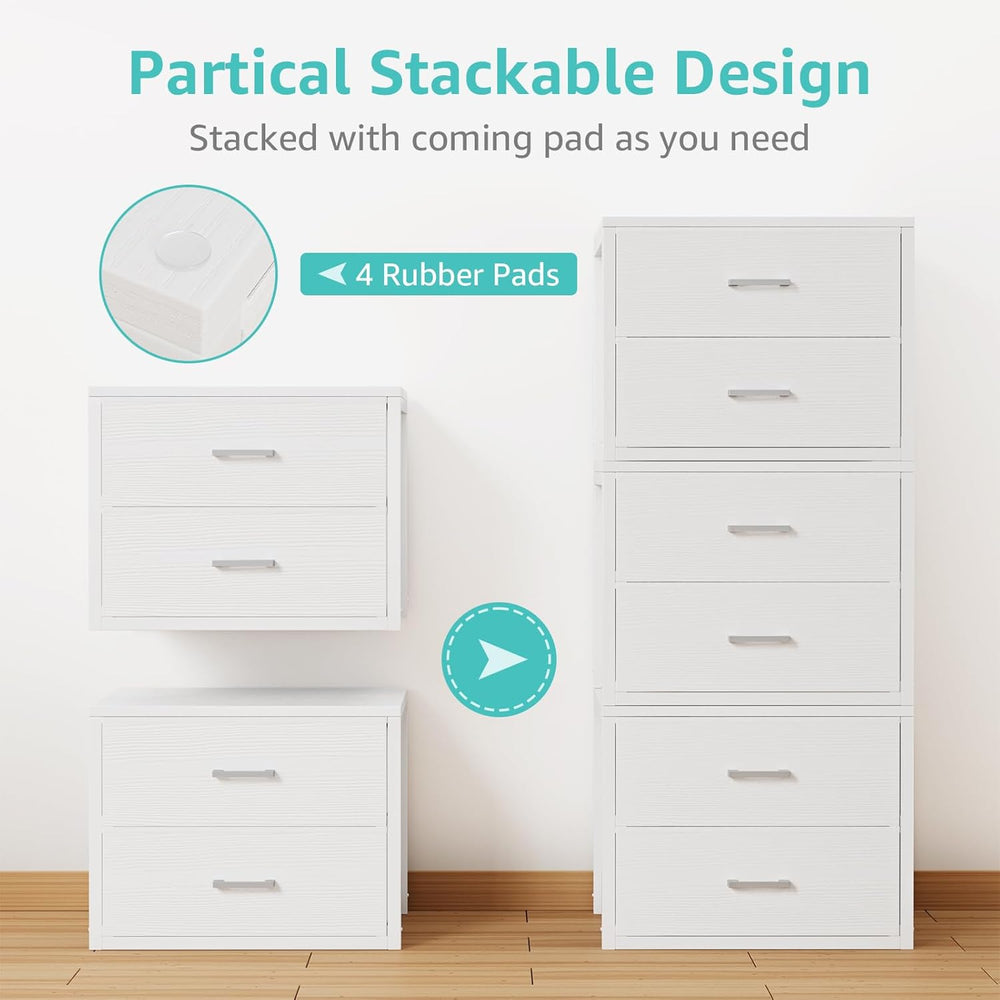BOLUO Stackable Storage Drawers Closet Organizers and Storage Bins Fabric Whi...