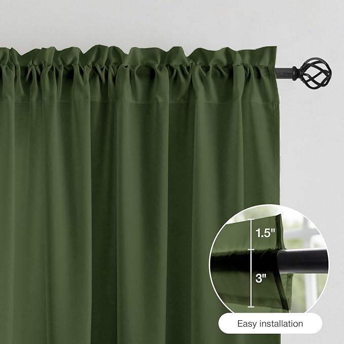 Anmao Non-See-Through Olive Green Privacy Semi Sheer Curtains - Image 6