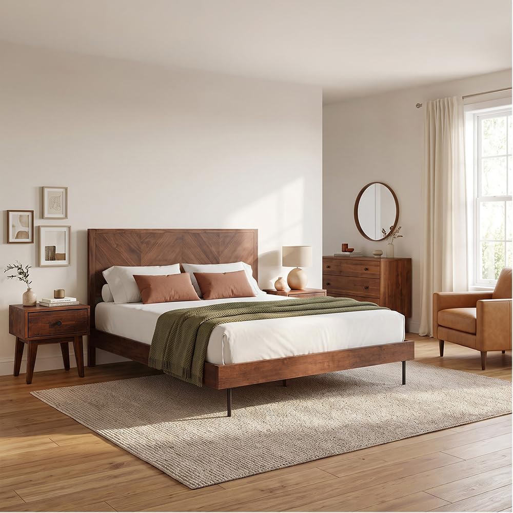 Acacia Sofia Nightstand with Drawer, Bedside Table, Solid Wood Bedside End Ta...