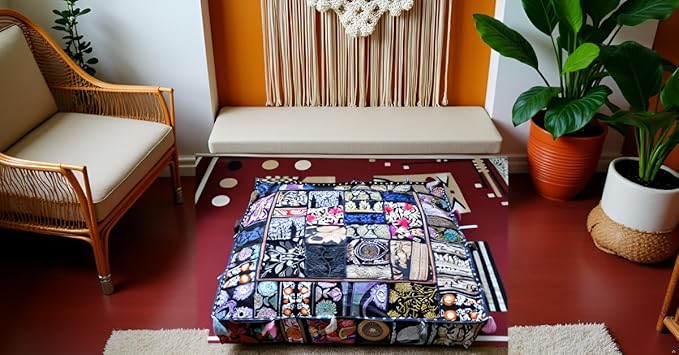 CRAFT KALA Indian Square Patchwork Traditional Pouf Cover Indian Living Room - Image 2