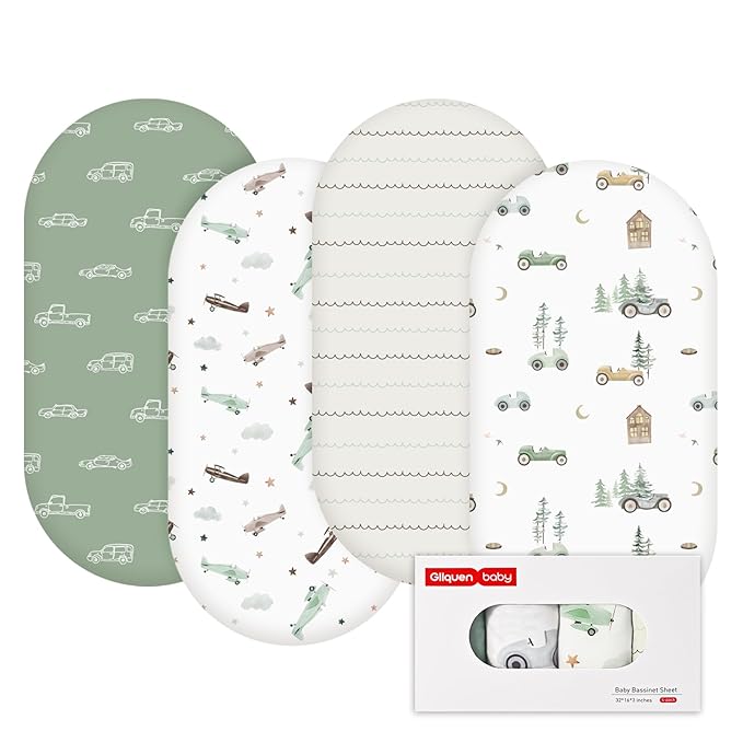 Gllquen Baby Bassinet Sheets 4 Pack, Breathable Cozy Fitted Mattress Sheet by GLLQUENBABY