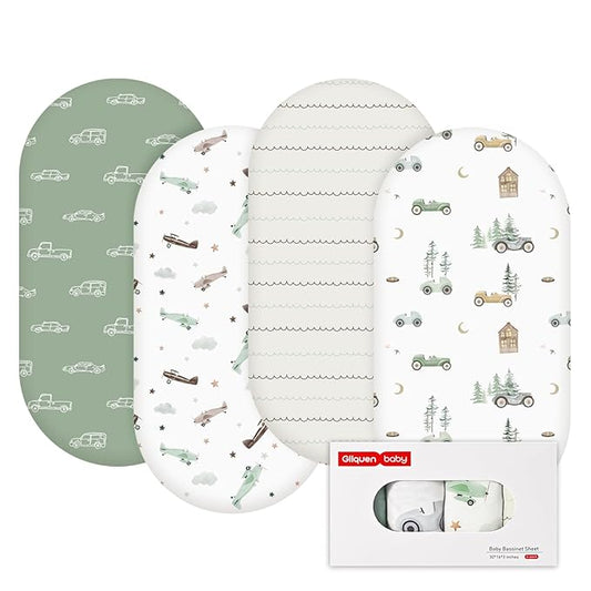 Gllquen Baby Bassinet Sheets 4 Pack, Breathable Cozy Fitted Mattress Sheet by GLLQUENBABY