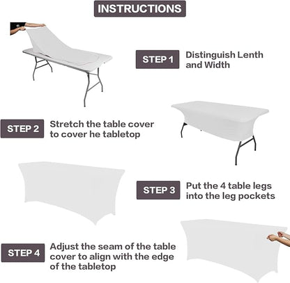 IVAPUPU 2 Pack 6FT Table Cloth for Rectangular Fitted Events Stretch White - Image 4