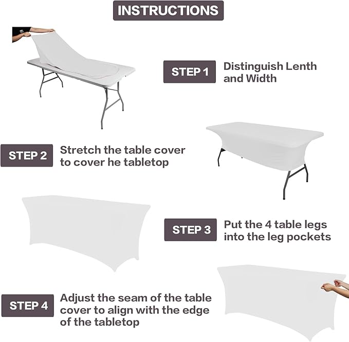 IVAPUPU 2 Pack 4FT Table Cloth for Rectangular Fitted Events Stretch White - Image 4