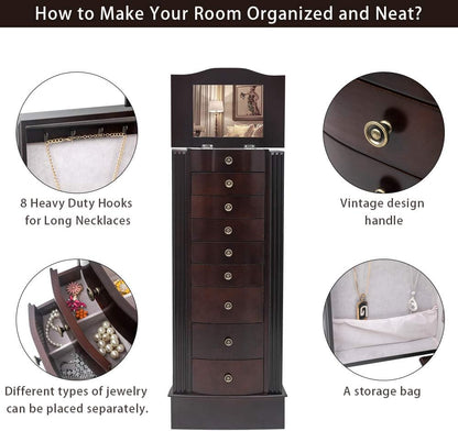 vasitelan large standing jewelry armoire cabinet chest with showing dimensions