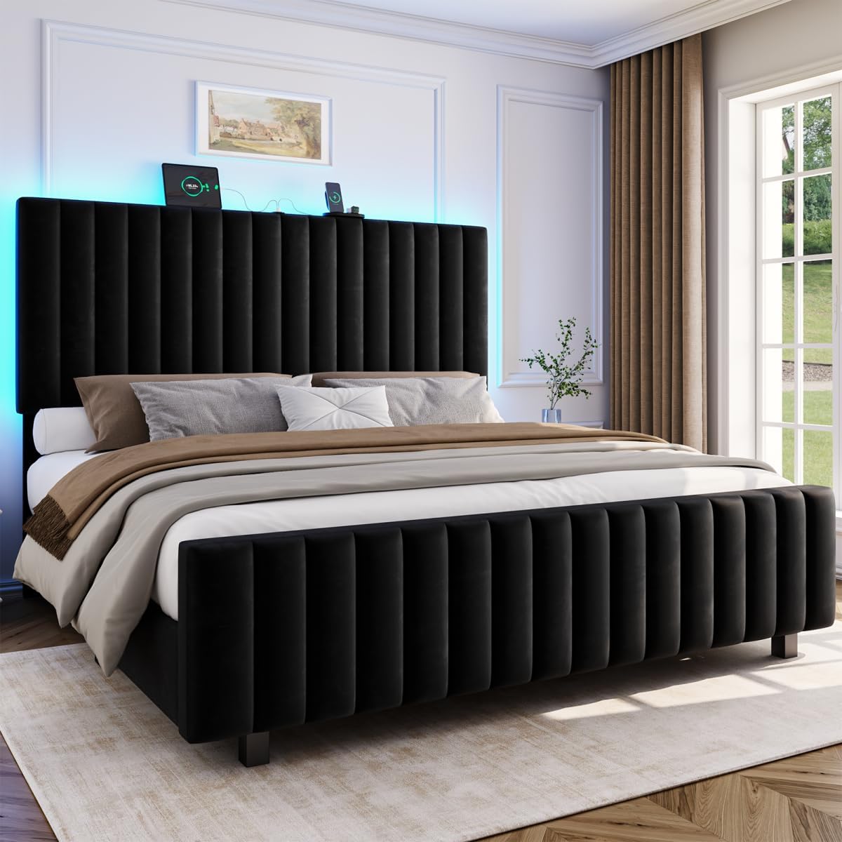 50" tall queen bed frame with adjustable headboard, main product view