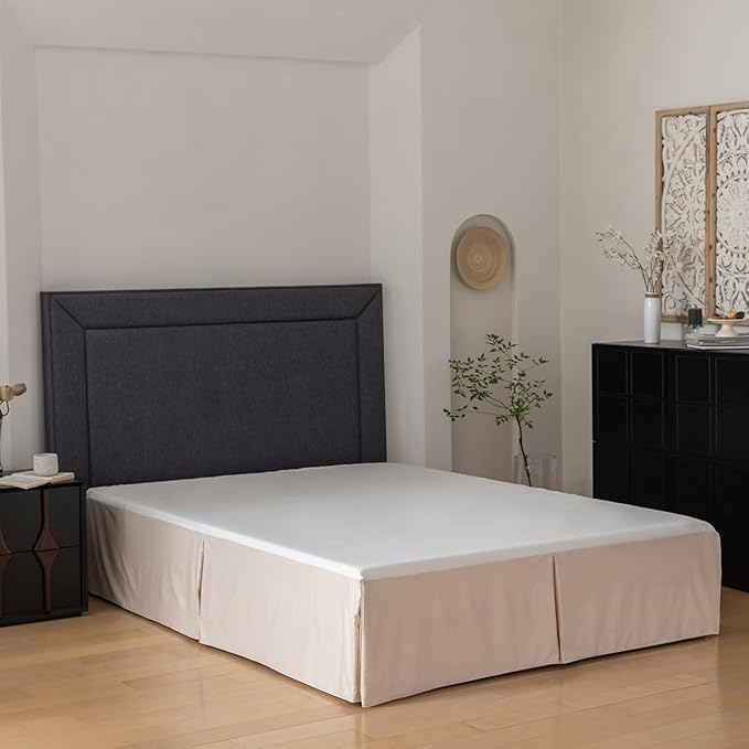 Queen Bed Skirt, Grid Plaid Soft Quadruple Pleated Ruffle Bed Skirt, Tailored - Image 3