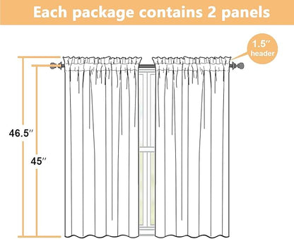 White Kitchen Curtains 45 Inch Length 2 Panels, Light Filtering Faux Linen - Image 3