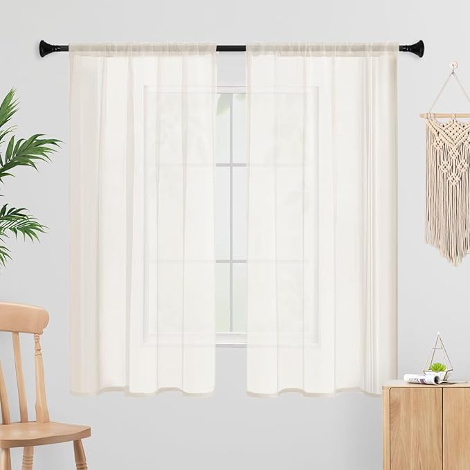 Sheer Curtains 54 Inches Long 2 Panels, Rod Pocket Short Curtain by laseniewa