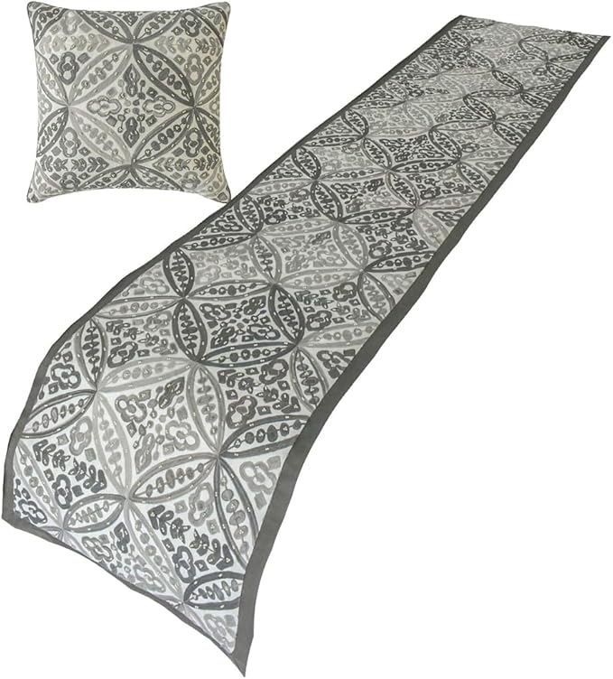 The HomeCentric King/Queen/Twin Gray Designer Twin 53"x18" Bed Runner Without - Image 4