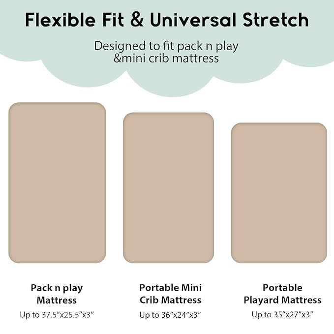 Yoofoss Pack and Play Sheets Fitted, Mini Crib Sheets 2-Pack - Image 3