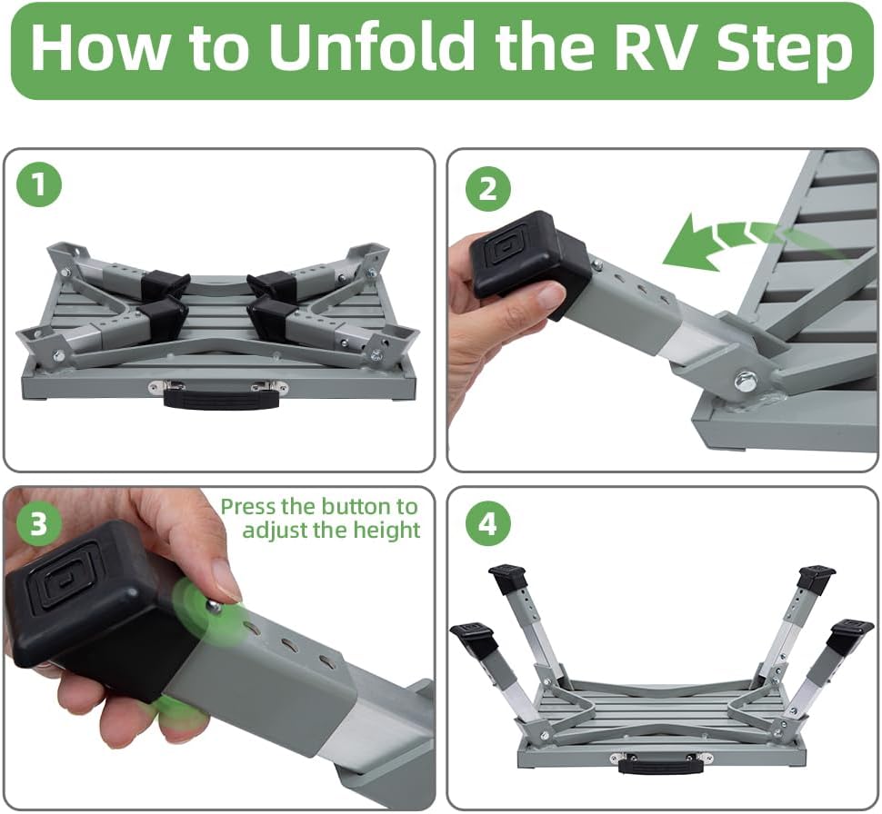 Homeon Wheels Adjustable RV Step Stool, Iron, Reflective Strips, Gray
