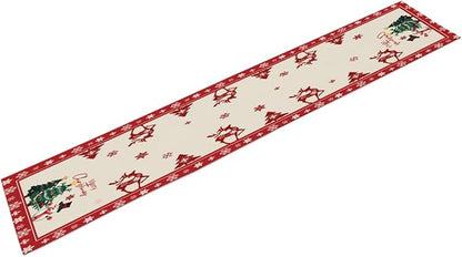 Merry Christmas Elk Deer Table Runner, Snowman Linen Table Runners, Snowflake - Image 3