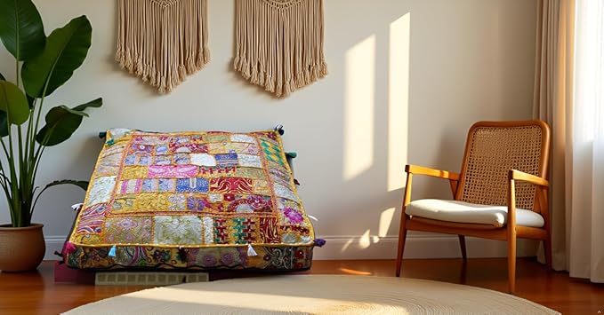 CRAFT KALA Indian Square Patchwork Traditional Pouf Cover Indian Living Room - Image 3