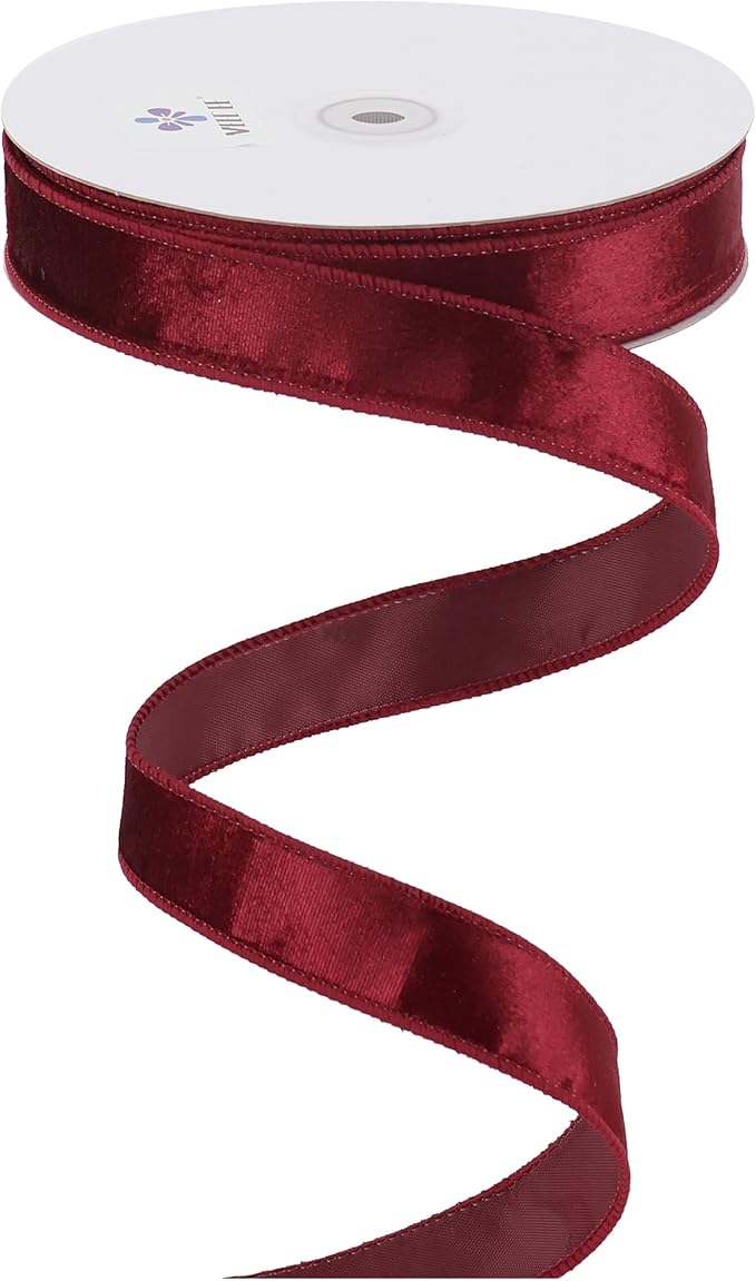 MEEDEE Burgundy Velvet 1 Inch Maroon Wired Ribbon 25 Yards Crushed Velvet by MEEDEE
