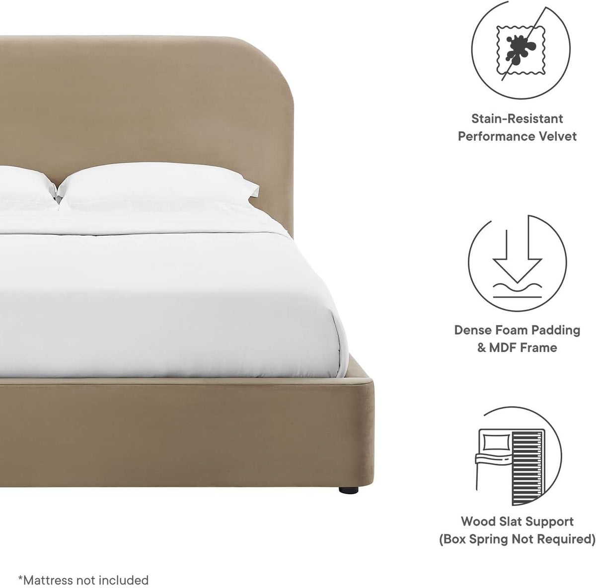 modway keynote modern king size bed frame with, front angle view