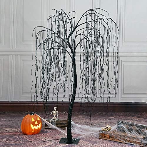 LIGHTSHARE 7 Feet Halloween Willow Tree with Spiders, 256 LED Lights for Home, Festival,Nativity, Party, and Christmas Decoration,Indoor Outdoor Use, Purple