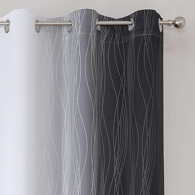 Estelar Textiler Black and Greyish White Blackout Curtains 54 Inch Length - Image 4