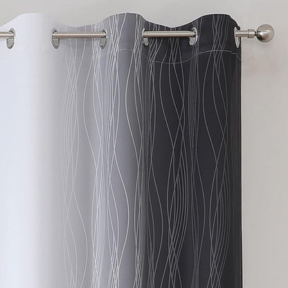 Estelar Textiler Black and Greyish White Blackout Curtains 54 Inch Length - Image 4