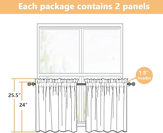 Linen Kitchen Curtains 24 Inch Length 2 Panels, Light Filtering Faux Linen - Image 3