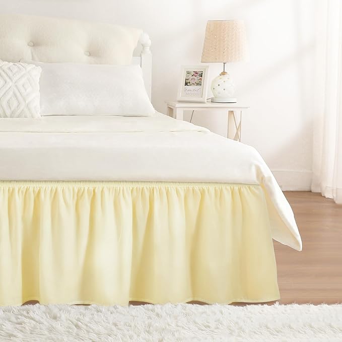 RIMELA Full Bed Skirt 15 Inch Drop, Wrap Around Elastic Bedskirt Solid by RIMELABedSkirt
