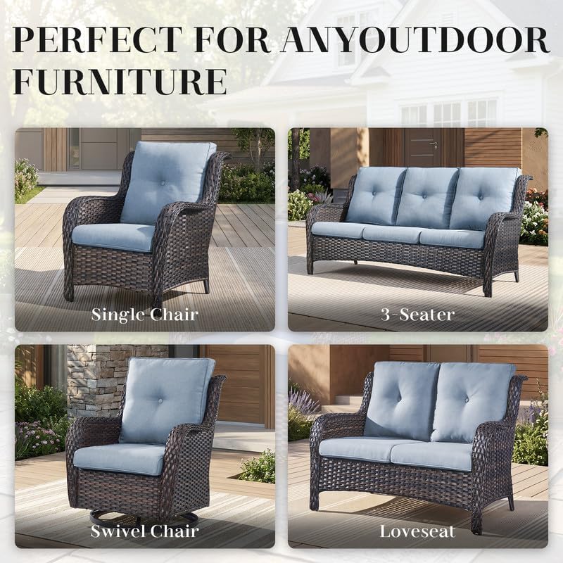 Luxury 22*24*4in Outdoor Patio Cushion, 2 Pieces Sky Blue Outdoor Cushions