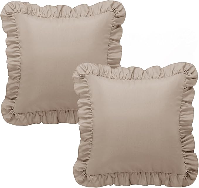 KKJIAF Ruffle Pillow Cases 24x24 Inches, Khaki Square Ruffled Pillow Covers Set - Image 8