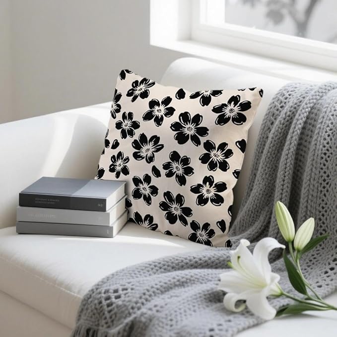 Decorative Black Floral Throw Pillow Covers 18 x 18 Inch Set of 2 - Image 4