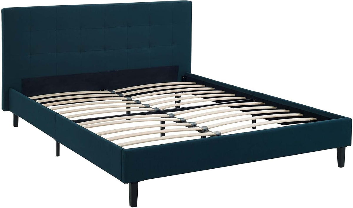 modway linnea upholstered azure full platform bed with, side view