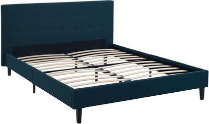 modway linnea upholstered azure full platform bed with, side view