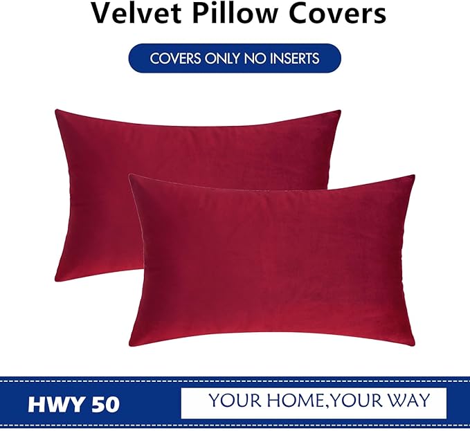 HWY 50 Burgundy Red Velvet Rectangular Throw Pillow Covers 12x20 Inch - Image 6