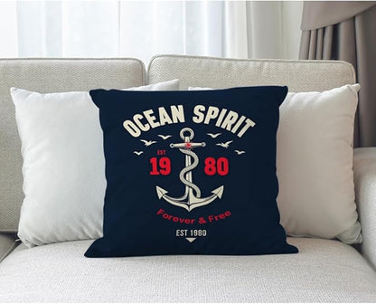 Moslion Nautical Throw Pillow Cover Ocean Spirit Anchor Quote Cotton Linen - Image 3